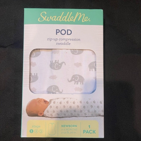 ❌SOLD❌ SwaddleMe Pod Zip-Up Compression Swaddle (Grey Elephants) 0-2 Months - Picture 3 of 3
